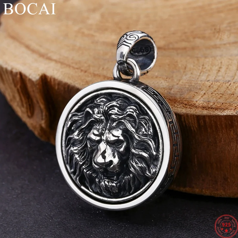 

BOCAI S925 Sterling Silver Pendants for Men Women New Fashion Relief Lion-king Head Rotatable Amulet Jewelry Free Shipping