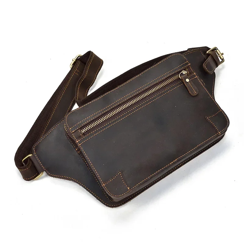 Vintage Men's Crazy Horse Leather Waist Bag Chest Pack