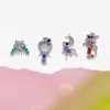 Color Silver 4pcs/Set Ins Colorful Zircon Stud Earrings For Women Party Wedding Jewelry Wholesale 4