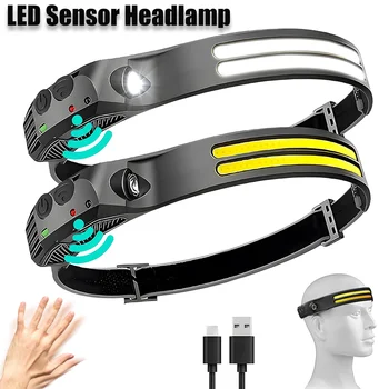 USB 충전식 LED 센서 헤드램프, XPE + COB 헤드라이트, 헤드 토치, 작업 조명, 방수 헤드램프, 낚시 캠핑 랜턴