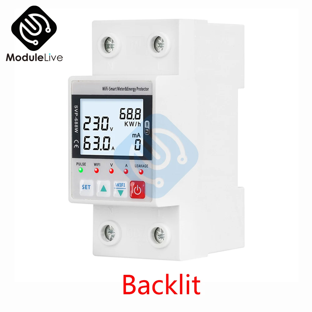 

SVP688 Circuit Breaker WIFI Remote Control Voltmeter Leakage Protection Power Protector 63A 230V Adjustable Breaker 0-99999.9kWh