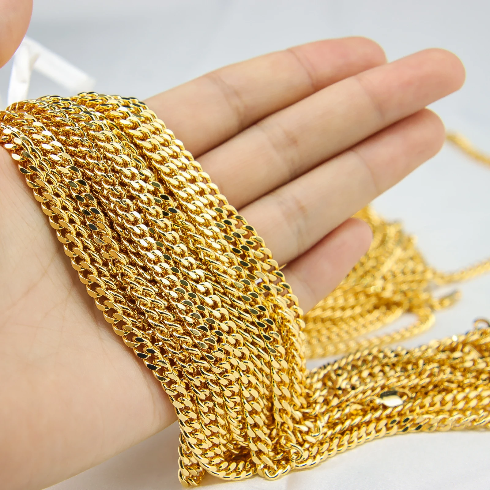 6 Stücke Dubai Einfache Gold Farbe Ketten Halskette 21 karat Vergoldet 58 cm Handwerk Halsband Nigeria Frauen Hochzeit Schmuck – Detail 1