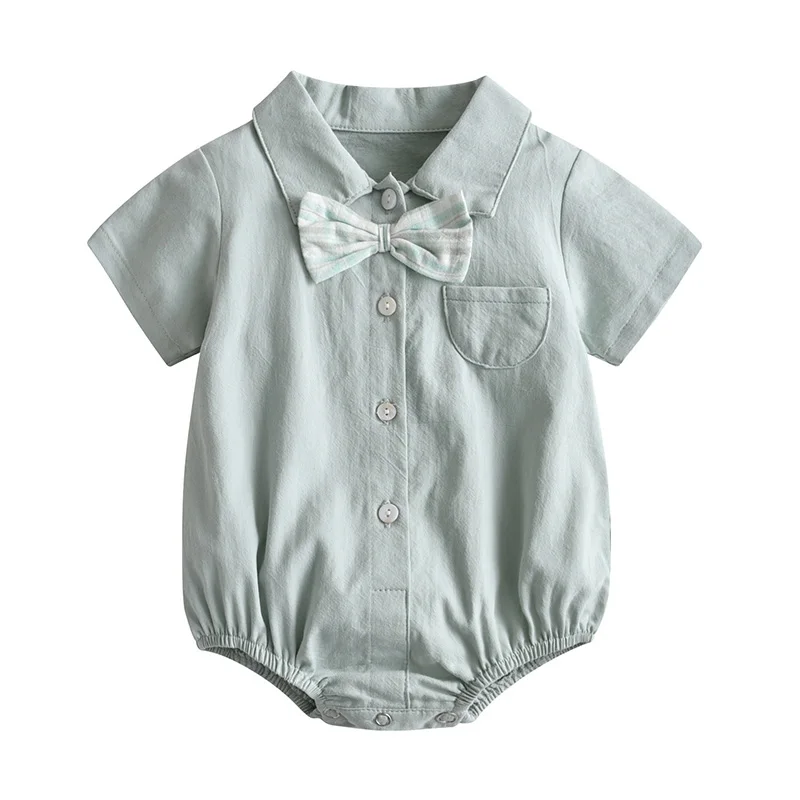 MILANCEL 2022 Summer Baby Boys Clothes Tie Bow Infant Girls One Piece Short Sleeve |