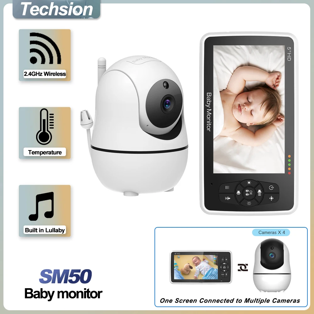 Baby Monitor 5 Inch HD Rotating Baby Monitor Wireless 4X Zoom Mother Kid Camera Night Vision Intercom Lullaby Safety SM50 wireless baby monitor video baby monitor