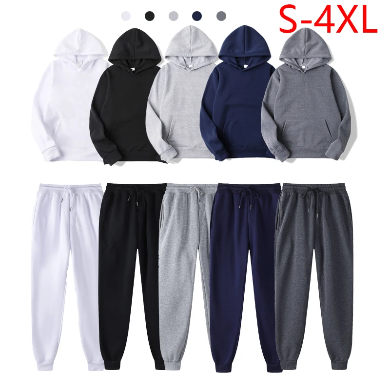 Solid Tracksuit Couple Solid 2 Piece Set Women Men Casual Loose Hoodies and Sweatpants Female Streetwear Fashion