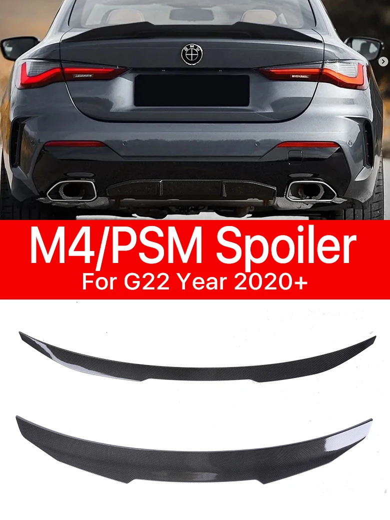 M Sport Carbon Fiber M4 PSM Style Rear Bumper Lip Trunk Spoiler Wing For BMW 4 Series G22 G26 2020+ Gloss Black M430i M440i