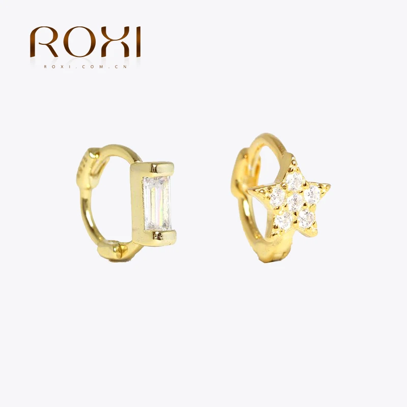 

ROXI Small Circle Hoop Earrings for Women Colorful Stars Flowers Zircon Huggie Earrings 925 Sterling Silver Pendientes Plata 925