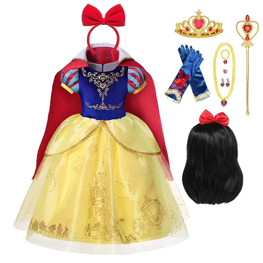 Vestido de princesa de Disney para niñas, disfraz de Blancanieves, manga abullonada, fiesta de cumpleaños