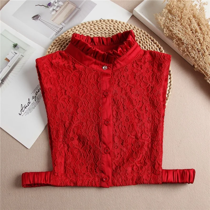 

New Lace Hollow Fake Collar Shirt Female Lace Stand Collar Wine Red Fake Collar All-match Shirt Sweater Fake Collar