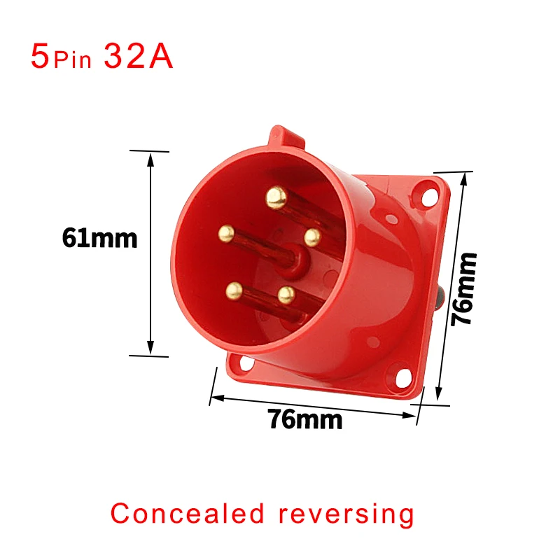 Heavy-Duty Waterproof & Dustproof Industrial Plug, Male & Female Connectors, Wall & Panel Mount, 16A/32A, 3-Pole, 5-Pin, High Voltage