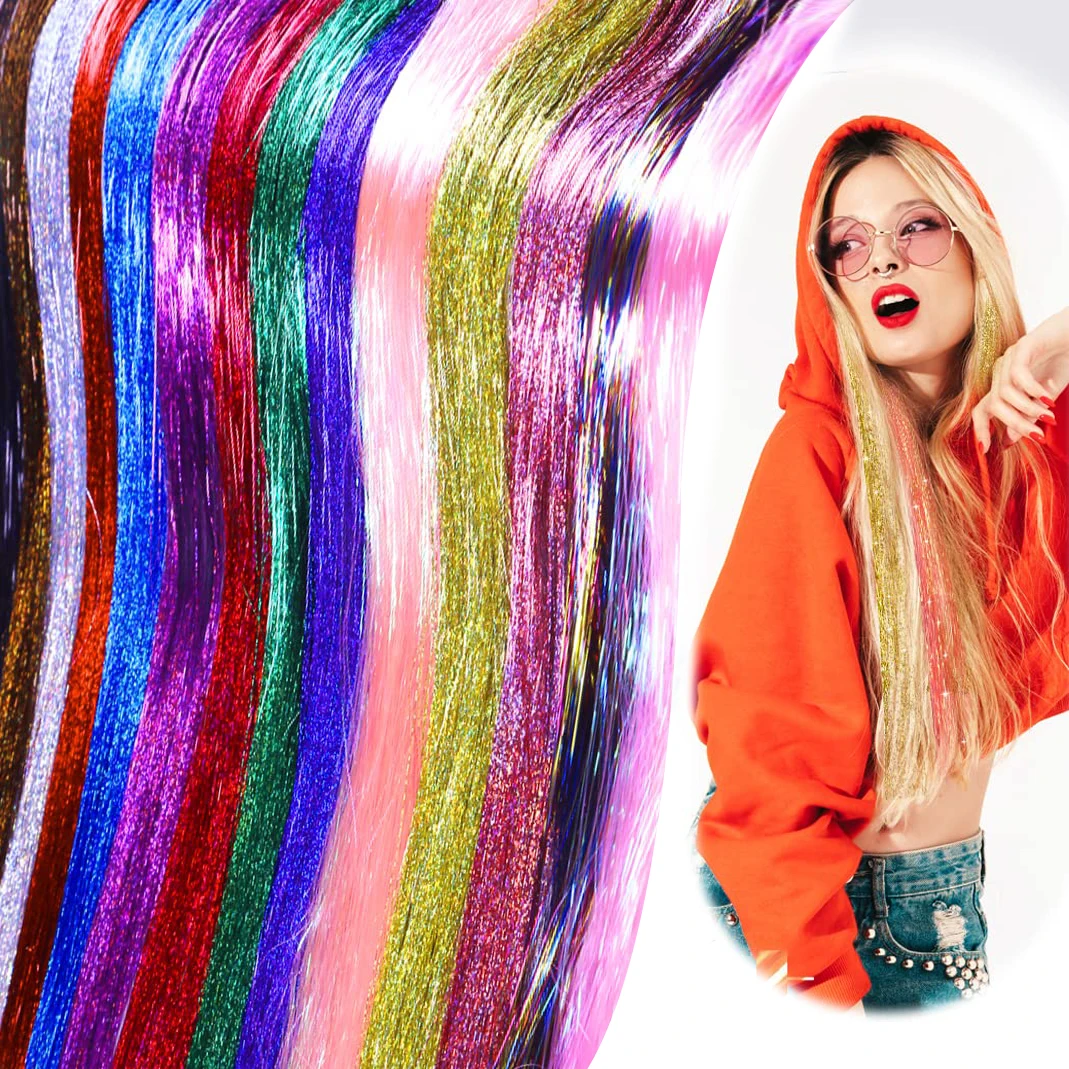 Shiny Threads Glitter Hair Tinsel Kit 16 Colors Gold Silk Hair Glitter