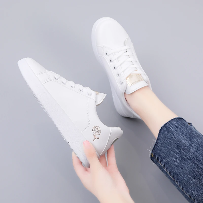 Women Casual Sneakers Shoes Spring Lace-Up Embroidered