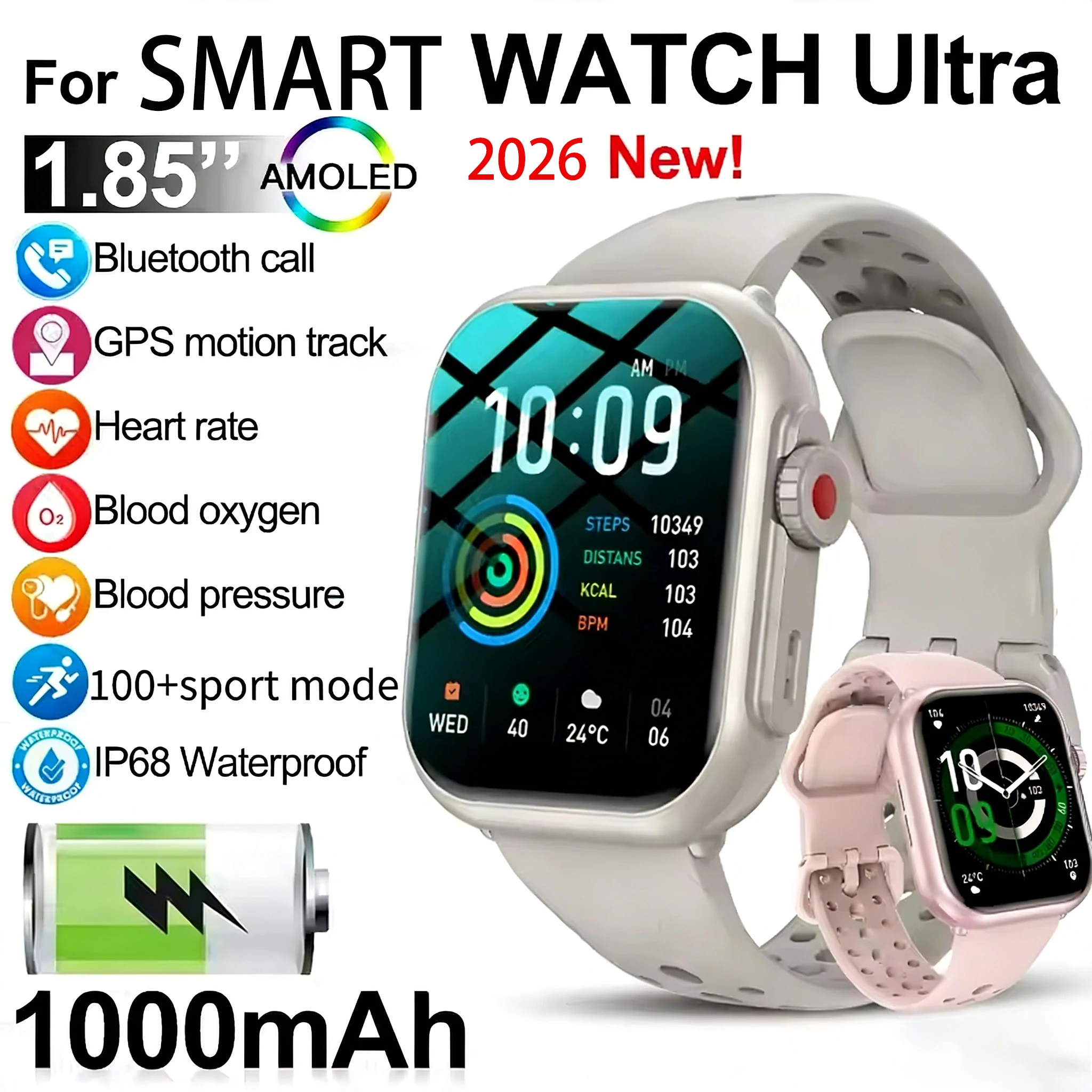 2026 New For Xiaomi Smart Watch Men Women 1.83-Inch HD AMOLED Full Touch Screen IP68 Waterproof Bluetooth Call SmartWatch Man 1
