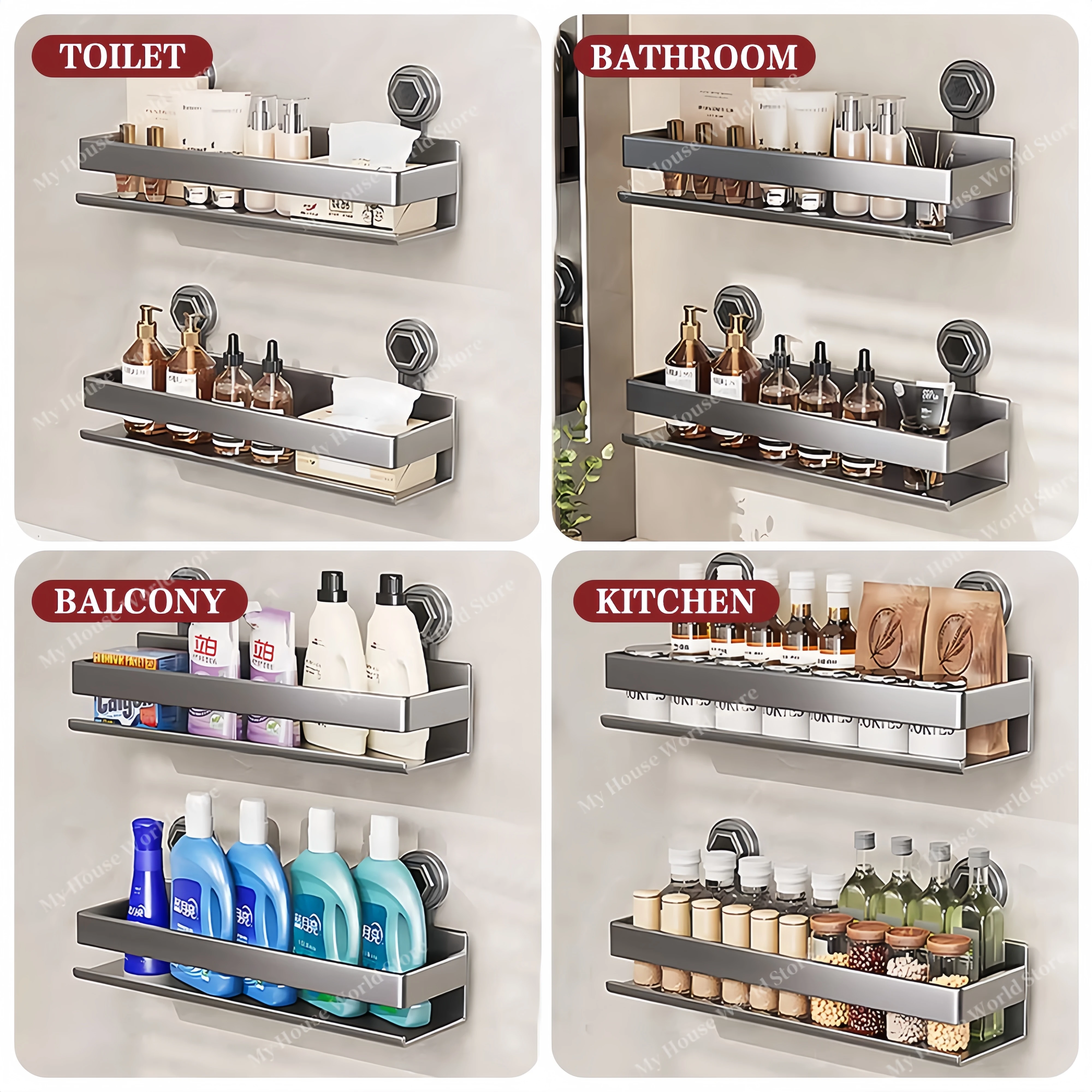 Shower Suction Cup Shelf Storage Shelf Home Organizer Shelf Holder Bathroom Organizer Suction Cup Wall Mounted Storage Rack 6