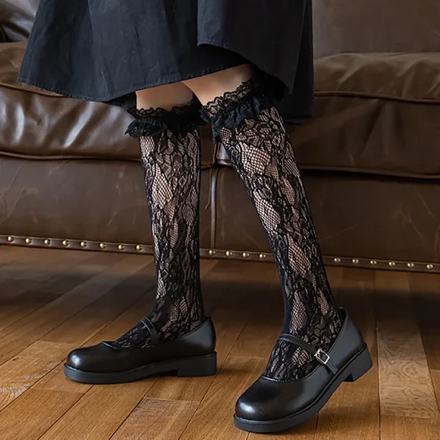 Summer Thin Lace Mesh JK Lolita Frilly Stockings Cute Mother Kids Ruffle White Black Knee High Long Socks for Girls Children 5 Summer Thin Lace Mesh JK Lolita Frilly Stockings Cute Mother Kids Ruffle White Black Knee High Long Socks for Girls Children 5