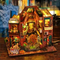 DIY Wooden Book Nook Shelf Insert Kit Chinese Street View Bookends Miniature Building Kits Bookshelf Doll Houses Friends Gifts 1