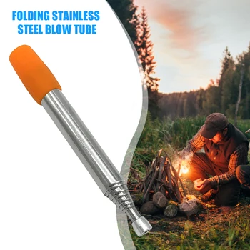 Stainless Outdoor Cooking Blow Fire Tube Stainless Steel Adjustable Torch Pocket Bellow Camping Blowing Fire Stick Survival Tool 2