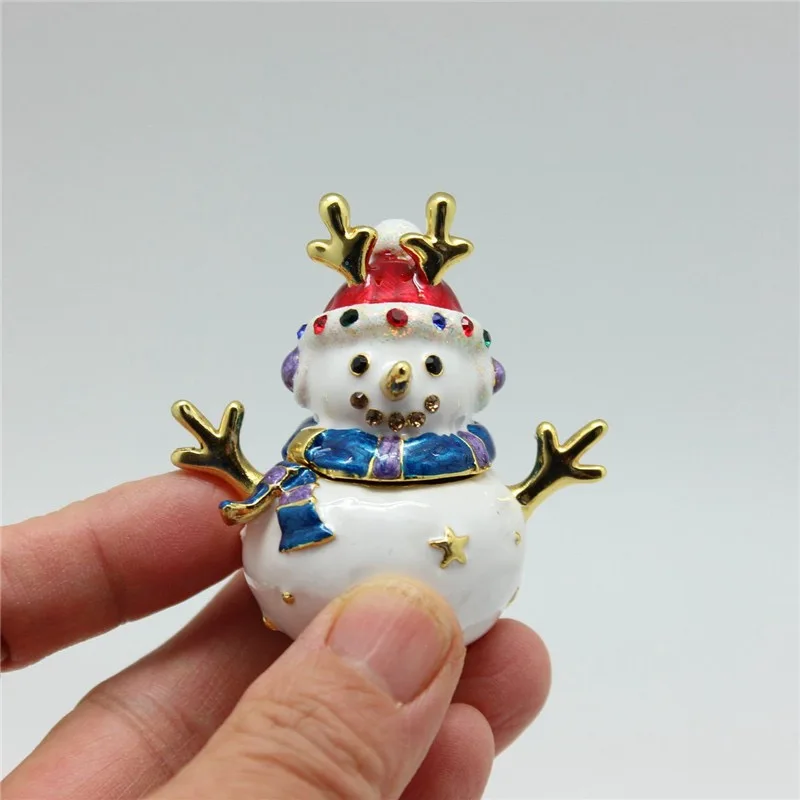 Snowman Jewelry Trinket Boxes Hand Painted Enameled with Shinning Rhinestones, Ring Holder Unique Gift Christmas Decor