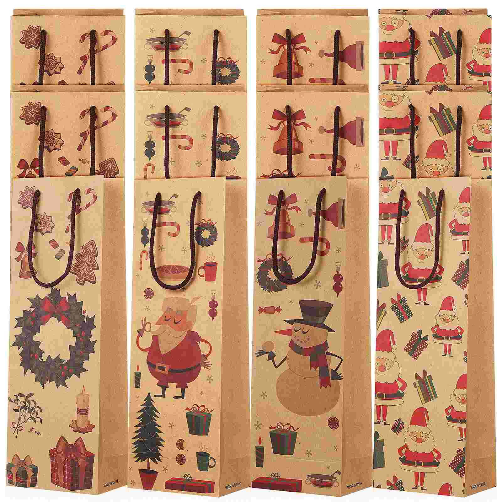 

12 Pcs Christmas Kraft Paper Bag Red Bottle Gift Bags Xmas For Bottles Gifts