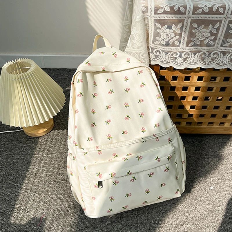 Women Travel Laptop Rucksack Large Capacity Flower Book Schoolbag Adjustable Strap Casual Floral Backpack Students Daily Bag