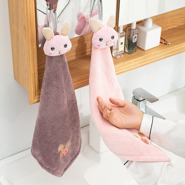 Hangable Cute Animal Hand Towel Coral Velvet Absorbent Oversized Towels  Bath