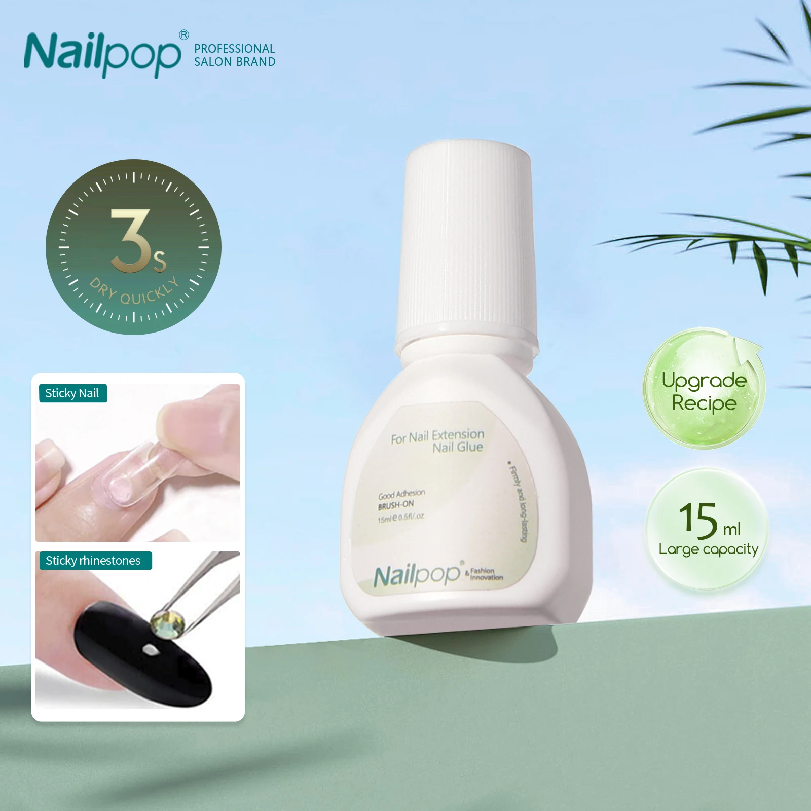 Nailpop 3S Fast Drying Nail Glue for Nail Tips Super Strong Art Accesories Manicure Tool Rhinestone Gel Glue Withs Brush nail glue