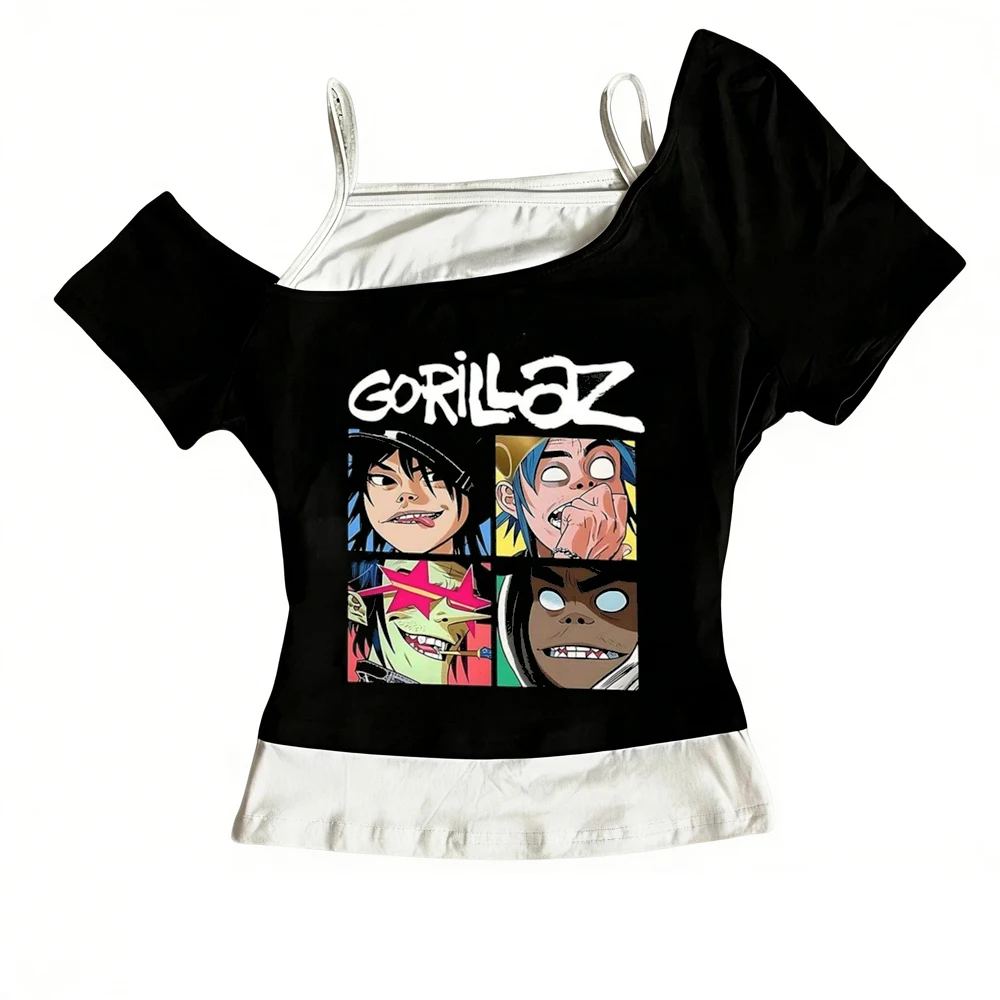 Gorillaz Crop-Top für Damen, japanischer Gothic-Grunge-Stil, Sommer-Ausverkauf, Top-T-Shirts, koreanische Modescene, Gyaru, japanische Grafik