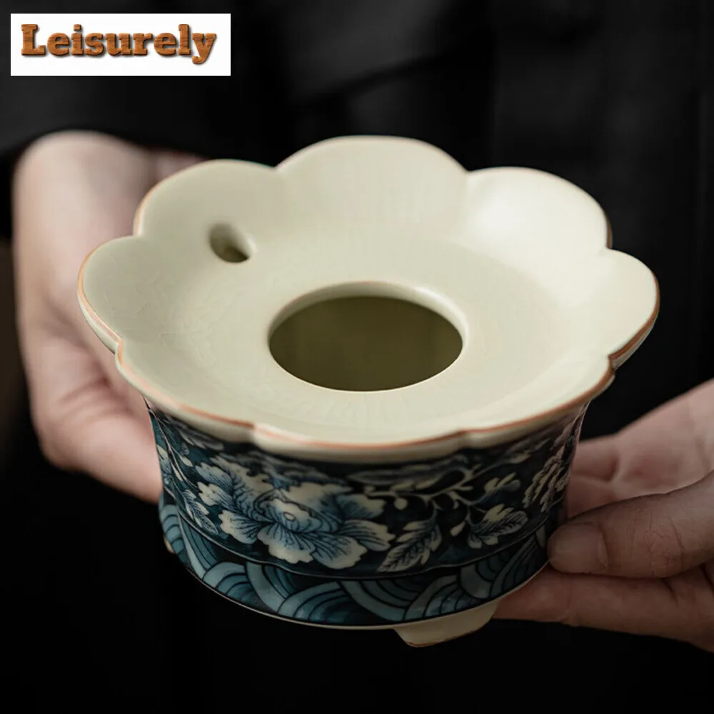 230ML Antique Ru Kiln Blooming Flowers Jianshui Elegant Tea Wash Bowl Writing-brush Washer Tea Residue Bucket Chaxi Decoration