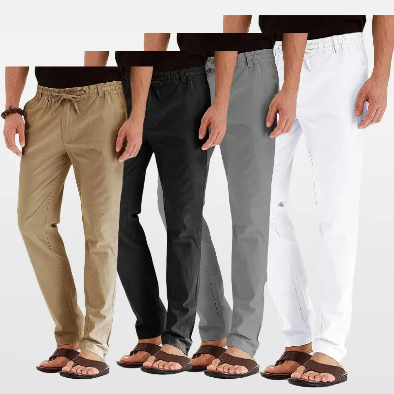 Business casual men's slacks large size elastic waist cotton with pure color sweatpants men