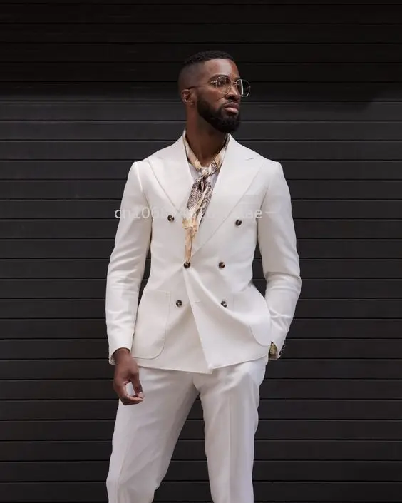 Mens Suits 2 Pieces (Blazer+Pants) Elegant Suits for Man Casual Double Breasted Office Business Wedding Tuxedos