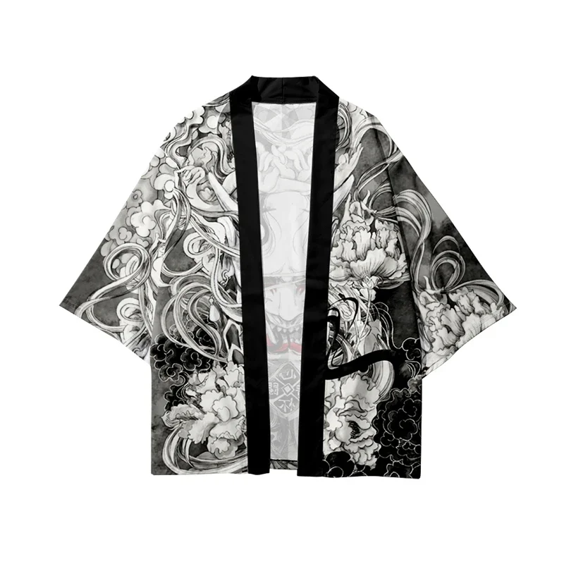 Japanese Kimono Japanese Kimono Cardigan Japanese Kimono Shirt Demon Print Samurai Shirt Clothing Traditional Haori Kimono Women Men Japanese Anime Asian Streetwear Cardigan Yukata Cosplay