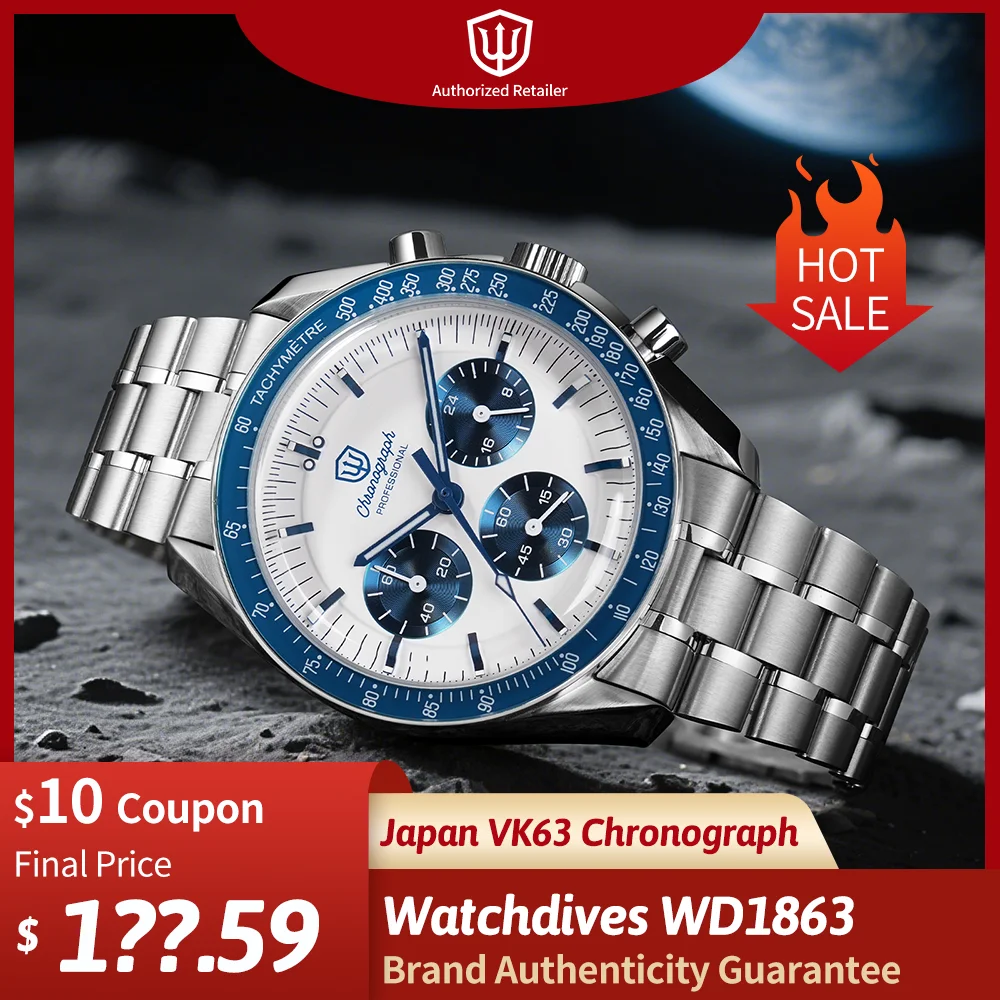 Watchdives Wd1863 Bubble Sapphire Quartz Watches 39Mm Japan Vk63