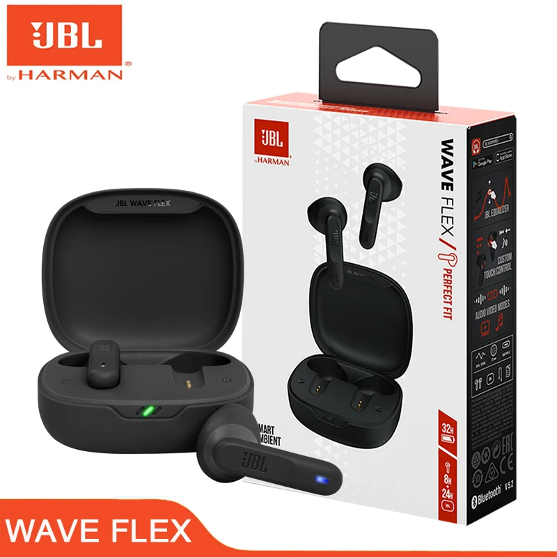 

Original JBL WAVE FLEX True Bluetooth Headphones Stereo Music Gaming Sports Earbuds Bass Sound TWS Wireless Earphones With Mic