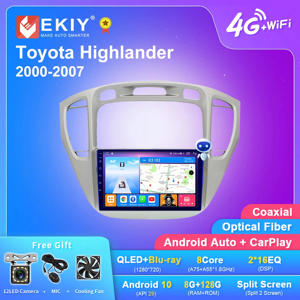 EKIY T7 Android 10 Авторадио для Toyota Highlander 2000-2007 автомобильный мультимедийный видеоплеер