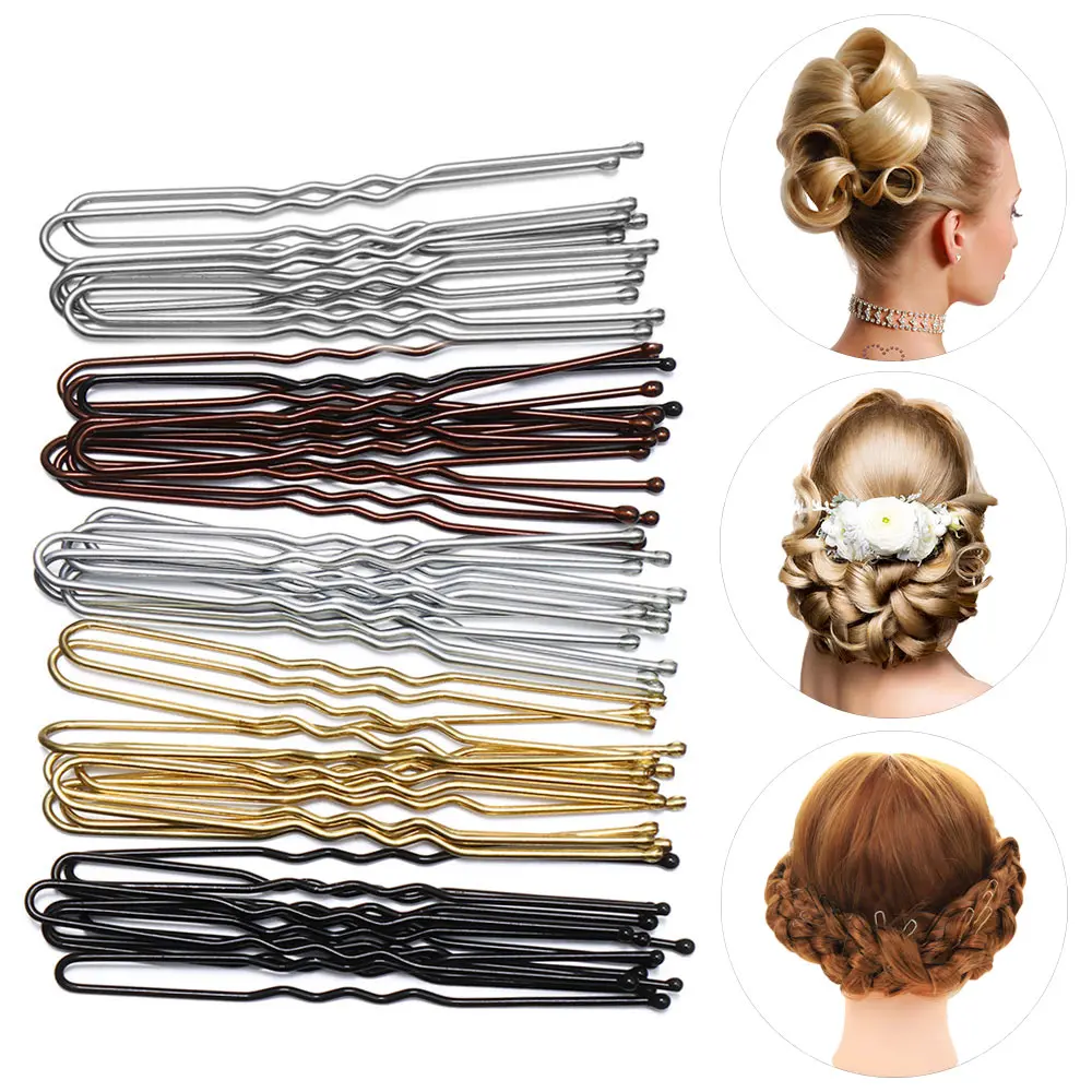 

50 Pcs/Bag 6cm U Shaped Hairpins Waved Hair Clips Metal Barrettes Bridal Hairstyle Tools Hair Pins