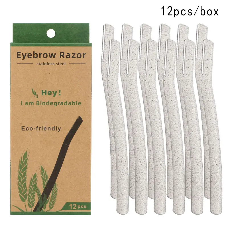 Eyebrow Trimmer Set Pack of 12 Biodegradable Eyebrow Razor Eco Friendly Eyebrow Hair Trimmer Wheat Straw Women Face Razor Dermaplaning Blades Kit eyebrow trimmer eyebrow razor set eyebrow razor eyebrow trimmer blade