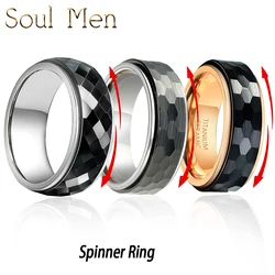 8mm Titanium Fidget Wedding Rings Hammered/Faceted Black Ceramic Spinner For Men Couple Nickel Free Anxiety Relieving Engagement