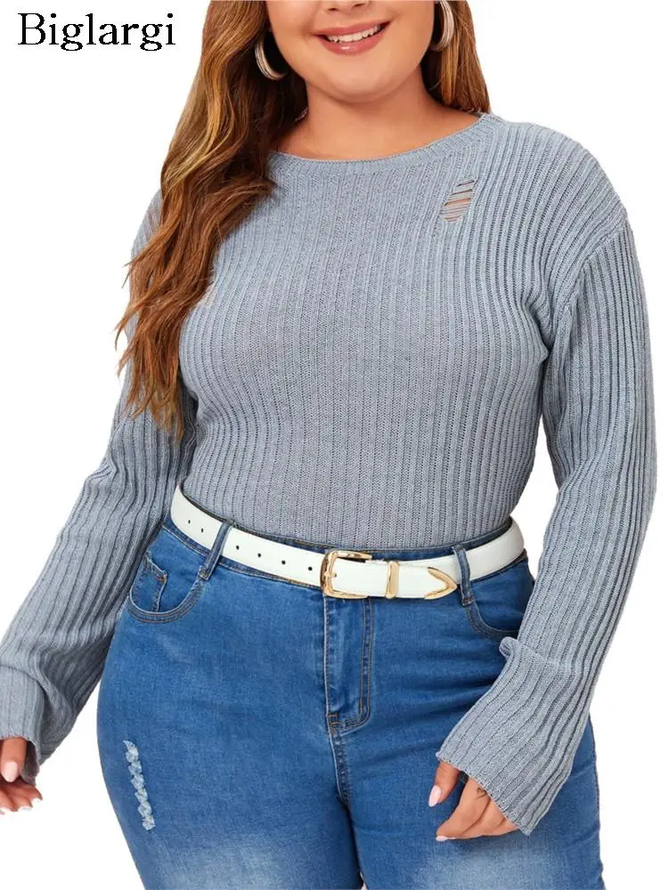

Plus Size Autumn Winter Hollow Out Pullover Knitted Tops Women Bodycon Modis Ladies Sweaters Tops Long Sleeve Woman Sweater 2023