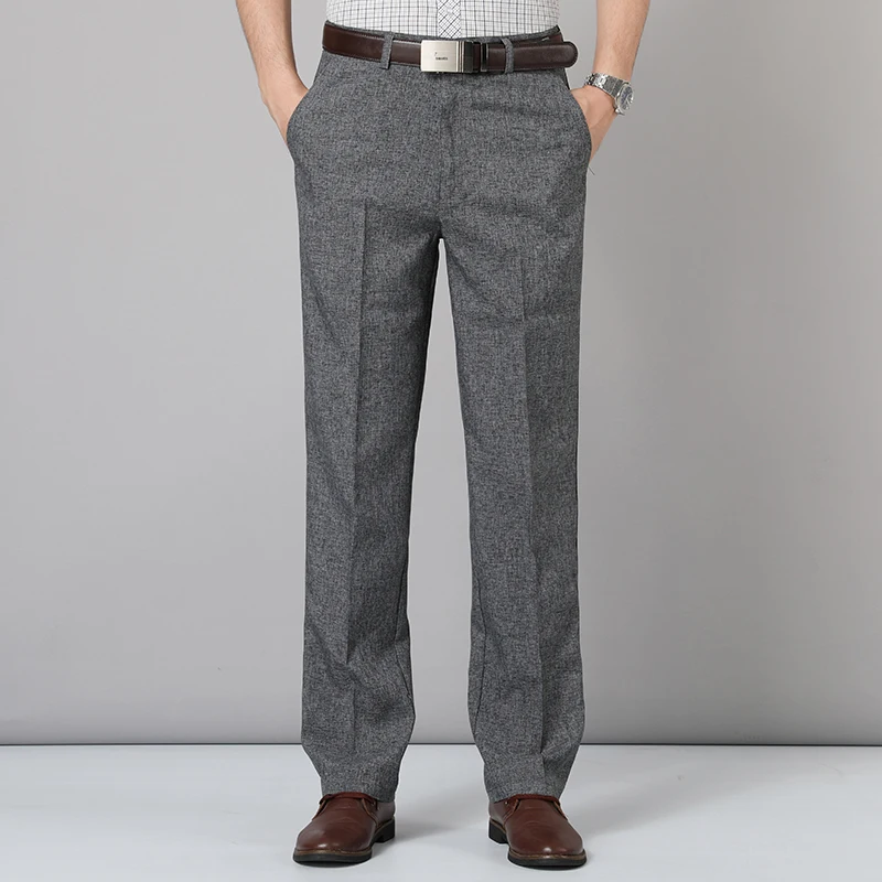 Pantalones de Verano Finos para Hombre: Holgados, Pierna Recta, Elásticos y Cómodos. Cintura Alta, Estilo Casual para Papá. - Image 4