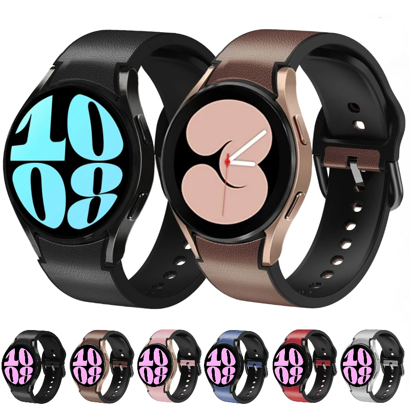 

No Gap Silicone+Leather Strap for Samsung Galaxy Watch 6/5/4 44mm 40mm 5 Pro 45mm Bracelet Watch 6 4 Classic 47mm 43mm 46mm 42mm