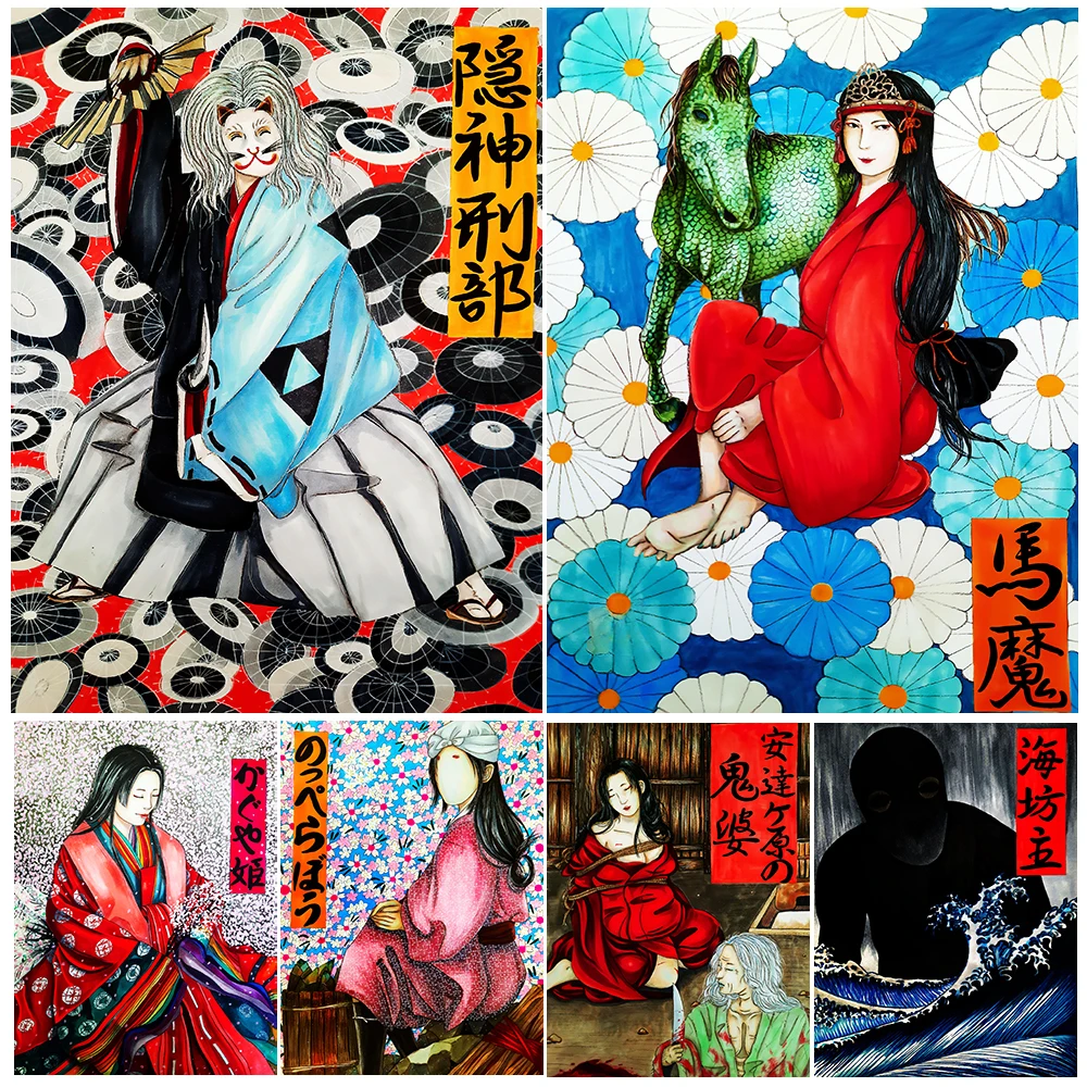 

Night Parade Of One Hundred Demons Vintage Canvas Wall Art Print Nukekubi,Sea Priest,Inugami Gyoubu,Art Poster And Print Decor