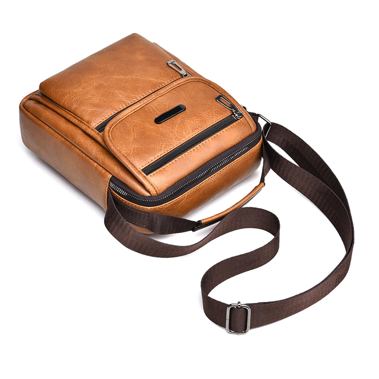 

Однотонная кожаная сумка через плечо с молнией спереди, водонепроницаемый Удобный вместительный мессенджер, дорожная рабочая сумка для мужчин