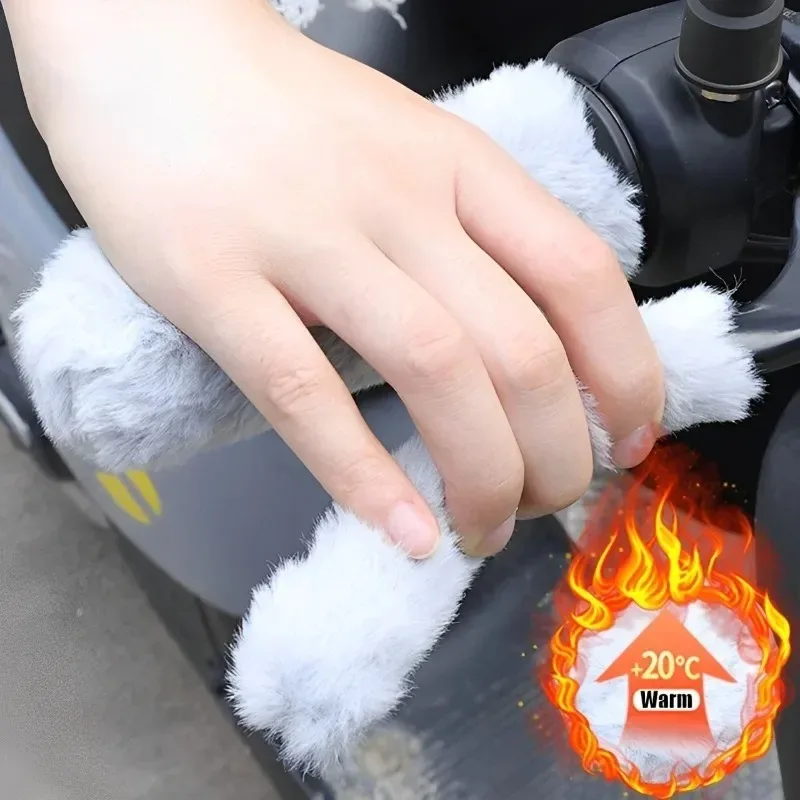 Plush Fleece Handlebar Covers for Motorcycle Bike Scooter Winter Warm Windproof Cold Weather Protection Comfort Grip Accessories
