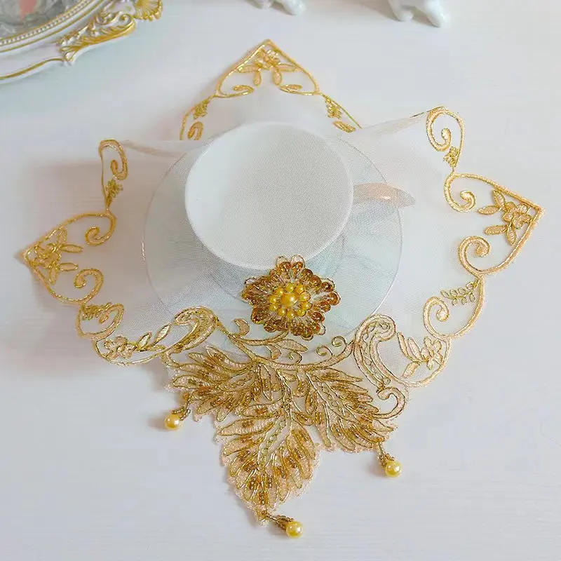 

Table decoration and accessories Gold beads flowers Embroidery table cloth cover kitchen Christmas wedding dining tablecloth