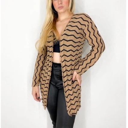 Women s Novelty Zig Zag Long Sleeve Kimono Tric t Cardigan