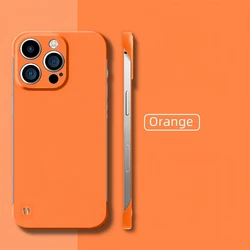 Ultra Thin Minimalist Borderless Phone Case - Frameless Skin - Friendly Matte Hard Cover - iPhone 15 Plus (Orange)