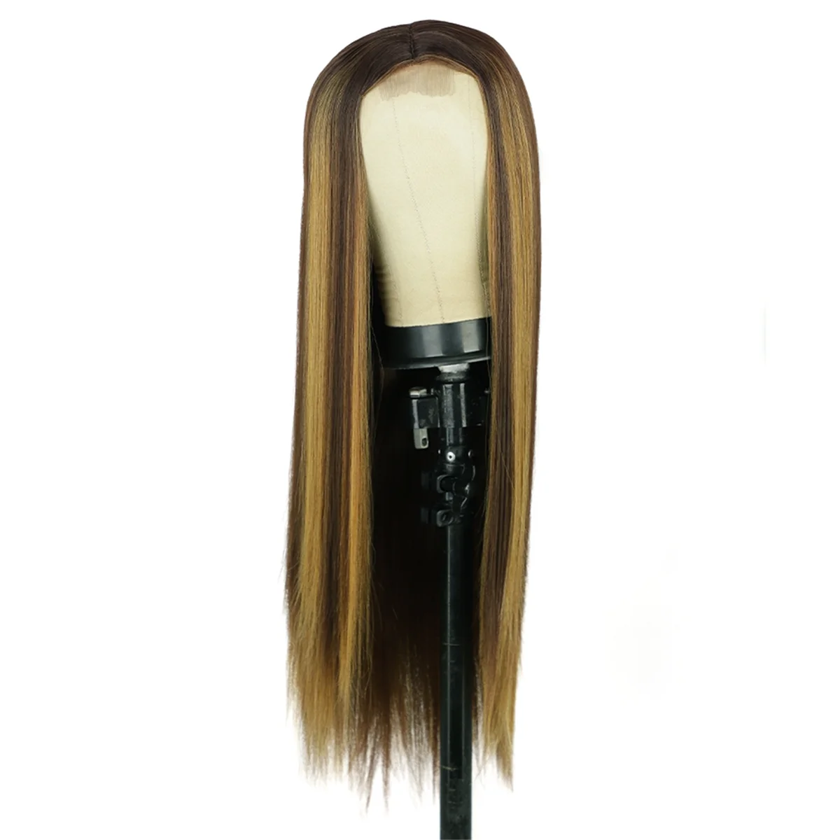 Honey Blonde Highlight Lace Front Wigs, Lace Long Straight Glueless Wigs Yaki Straight Front Wig 27Inch