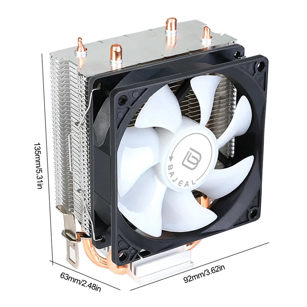 Cooling Fan Gaming Cooling Fan 90mm CPU Cooler with 2 Heat Pipes Quiet Rainbow RGB Cooling Fan Silent RGB Fan for Intel LGA775 1150/1151/1155/1156/1200 AMD AM2