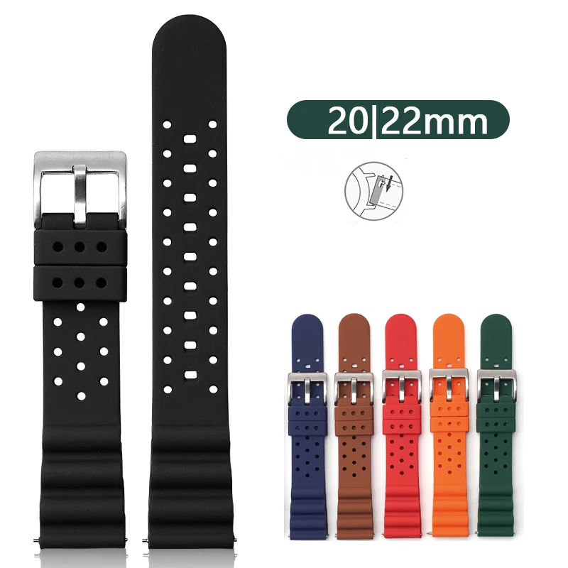 High Tensile Silicone Waterproof Sport Watch Band - Breathable Rubber Strap with Quick Release