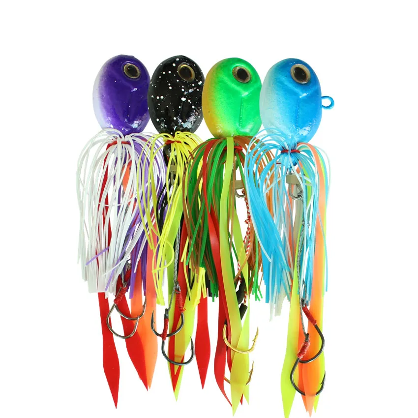 Leurre De Pêche Calamar Jig 14 Cm / 40 G - Appât Avec Jupe, Yeux 3D Et Hameçon Triple Pour Pêche En Mer